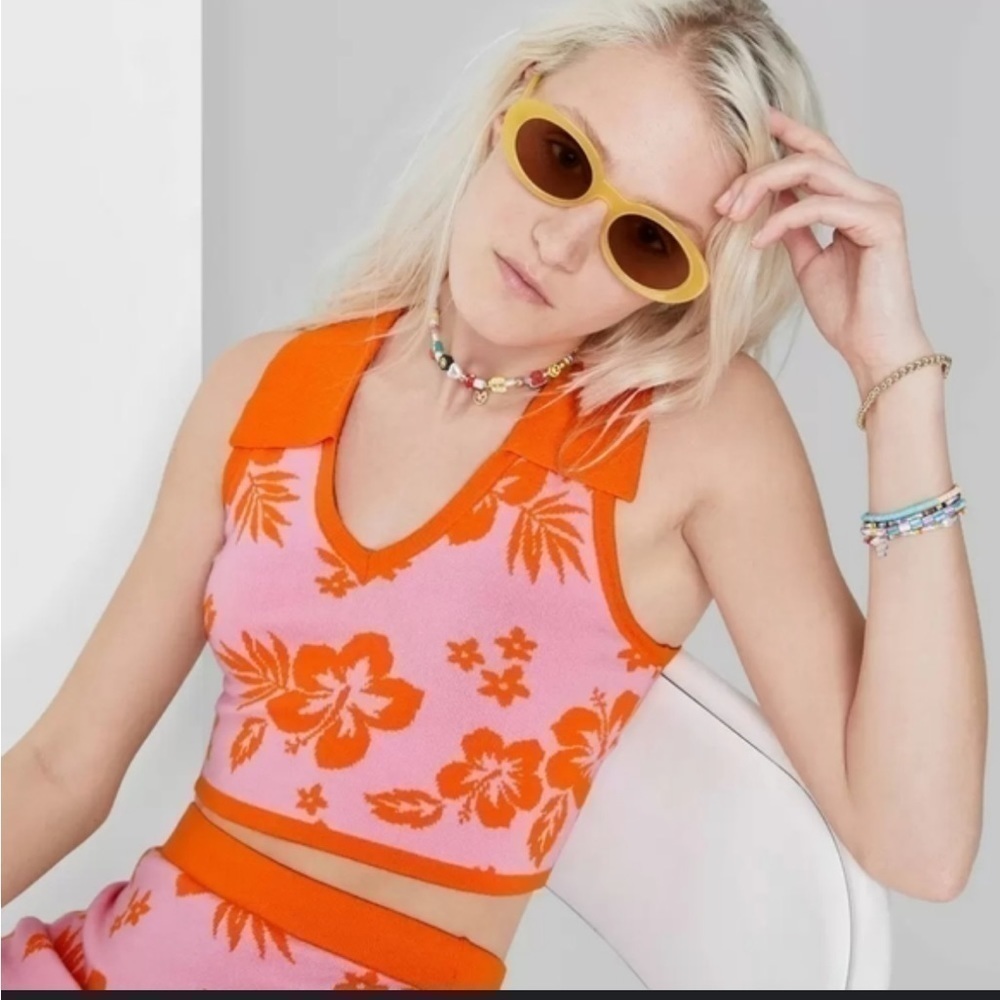 Tropical Wild fable orange and pink crop top